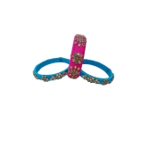 Silk Thread Bangles with Stone Work in Pink and Blue