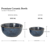 Reactive Handcrafted Premium Ceramic Dinner Set | 6 Dinner Plates, 6 Quarter Plates, and 6 Small Dinner Bowl | Stoneware | Microwave and Dishwasher Safe | Pack of 18 | Reactive Blue