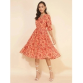 Janasya Georgette Printed Midi Womens Fit & Flare Dress - Orange ( Pack of 1 ) - None