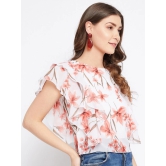 White Floral Printed Georgette Flutter Sleeves Top