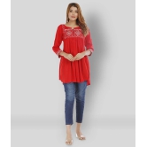 HIGHLIGHT FASHION EXPORT - Red Rayon Womens Asymmetrical Kurti ( Pack of 1 ) - L