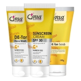 Qraa De Tan Combo Pack-Sunscreen Cream Spf 30,100Gm, De Tan Scrub 100Gm &Face Wash 100Gm|Pack Of 3