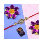 Paola Stylish  Bhaiya Rakhi  BRO Designer Pendent With  Designer Look OM Rakhi Combo  For Bhaiya With Roli Chawal And  Greeting Card 1 Kankawati Pooja Thali - None