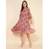 Janasya Georgette Printed Midi Womens Fit & Flare Dress - Peach ( Pack of 1 ) - None