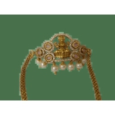 Stunning Gold-Plated Goddess Laxmi Pendant with Pearls and Pink Stones for Women