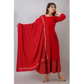 SIPET Rayon Checks Anarkali Womens Kurti with Dupatta - Maroon ( Pack of 1 ) - None