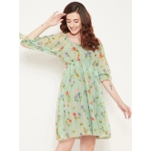 Floral Printed V-Neck Flared Sleeve Flared Georgette Fit & Flare Dress