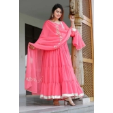 Hot Pink Hand Block Printed Anarkali Set L