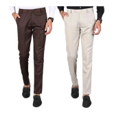 MANCREW - Beige Polycotton Slim - Fit Mens Formal Pants ( Pack of 2 ) - None