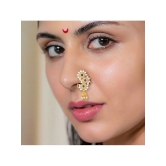 Traditional Maharashtrian Style Micron Plated CZ Nath Nose Ring For Women And Girls - Green