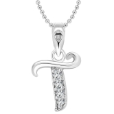 Vighnaharta T Alphabet Rhodium Plated Pendant - [VFJ1127PR]