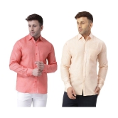 KLOSET By RIAG 100% Cotton Regular Fit Self Design Full Sleeves Men's Casual Shirt - Peach ( Pack of 2 ) - None