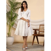 Juniper Cotton Embellished Knee Length Womens Fit & Flare Dress - White ( Pack of 1 ) - None