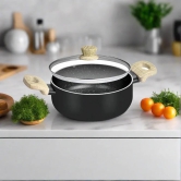 Bergner Bellini Aura Black Non Stick Casserole with Glass Lid | Gas & Induction Compatible | Black | 1 Pc 2500 ML