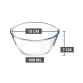 Femora Borosilicate Glass Microwave Safe All-Purpose Mixing Bowl,400 Ml, 1050 ML, 2100 ML, 3600 ML, Set of 4 (Transparent)