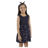 Kids Cave dress for girls fit and flare with Bow fabric printed rayon (Color_Blue, Size_3 Years to 12 Years) - None