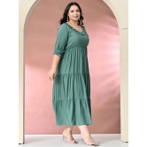 PrettyPlus by Desinoor.com Rayon Solid Midi Womens Fit & Flare Dress - Sea Green ( Pack of 1 ) - None