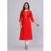 MAUKA Rayon Embroidered Straight Womens Kurti - Red ( Pack of 1 ) - None