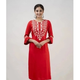 MAUKA - Red Rayon Womens Straight Kurti ( Pack of 1 ) - None