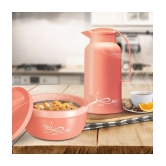 Milton Souvenir Gift Set, Crave 1500 Inner Stainless Steel Casserole, 1.38 ml and Crystal 1000 Insulated Flask, 970 ml, Peach | BPA Free | Odour Free | Food Grade - Peach