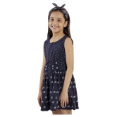 Kids Cave dress for girls fit and flare with Bow fabric printed rayon (Color_Blue, Size_3 Years to 12 Years) - None