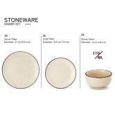 Handcrafted Stoneware Reactive Glaze Ceramic Dinner Set, 6 Pieces Serving for 2, Microwave and Dishwasher Safe, Bone-ash Free, Crockery Set for Dining and Gifting, Off White