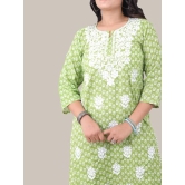 Lucknowi Chikankari Fine Embroidered Cotton Kurti and Palazzo Set Light Green