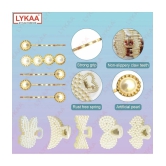 Lykaa Stylish Fancy Pearl Hair Clips, Rhinestone Crystal Golden Hair Pins (Pack of 10) Multicolor - Multi