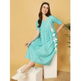 Antaran Cotton Printed Ankle Length Womens Fit & Flare Dress - Sea Green ( Pack of 1 ) - None