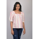 Magic cotton for women western wear Light Pink Striped Top With Square Neck (OTL-TPS1069)-Pink / S