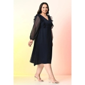 PrettyPlus by Desinoor.com Georgette Self Design Midi Womens Fit & Flare Dress - Navy ( Pack of 1 ) - None