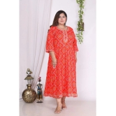 Swasti Cotton Blend Printed Flared Womens Kurti - Orange ( Pack of 1 ) - None