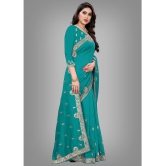 Om Shantam Sarees - Turquoise Silk Blend Saree With Blouse Piece ( Pack of 1 ) - Turquoise