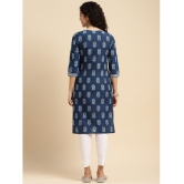 Rangita Women Indigo Cotton Printed Knee Length Straight Kurti - None