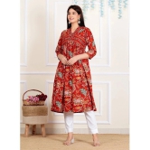 Vbuyz Cotton Printed Flared Womens Kurti - Red ( Pack of 1 ) - None