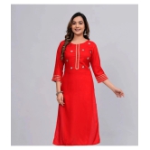 MAUKA Rayon Embroidered Straight Womens Kurti - Red ( Pack of 1 ) - None