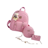 Pink Combo Attractive Womens Backpack With 2 Kit Bags