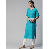 SVARCHI - Turquoise Cotton Women's Straight Kurti ( Pack of 1 ) - None