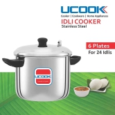 UCOOK by United Ekta Engg. Stainless Steel Outer Lid Idli Maker Cooker, 6 Plates/ 24 Idlis