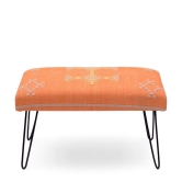 Mango Wood Bench In Cotton Orange Colour With Metal Legs-Orange