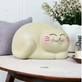 Kitty Tissue Holder-Mint Beige / Polyresin | Gloss Finish / H: 6 | L: 9 | W: 5 (Inches)