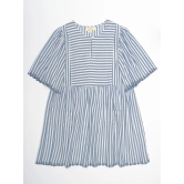 Eleonore Beautiful Flower Embroidery Girls Dress - Blue Stripes-12-13Y / Blue Stripes