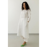 Pristine White linen kurta-M