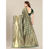 Om Shantam Sarees - Green Banarasi Silk Saree With Blouse Piece ( Pack of 1 ) - Green