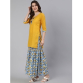 Antaran Cotton Printed Kurti With Palazzo Women''s Stitched Salwar Suit - Yellow ( Pack of 3 ) - None