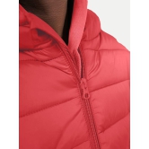 Men Classic Red puffed quilted Jacket with side pockets and hoodie