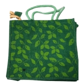 Green Jute Tote Bag with Leaf Print For MultiPurpose Use