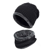 WUGO::Winter Woollen Hat and Scarf Neck Scarf Warm Knit Hat Thick Fleece Lined Winter Hat & Scarf for Men Women,Unisex Winter Warm Knitted Hat and Scarf Set with Fur Lining