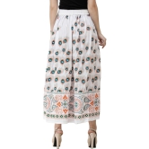 Snow-White Long Skirt with Printed Peacock Feathers