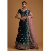 Estela Blue Velvet Chaniya Choli Semi Stitched Lehenga - Free Size